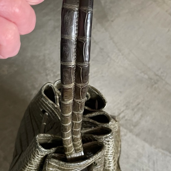 Nancy Gonzalez Caiman Tassel Army Green Bucket Bag - Picture 5 of 14